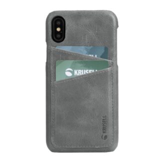 Krusell deksel i ekte skinn med 2 kortlommer for iPhone X / XS grå