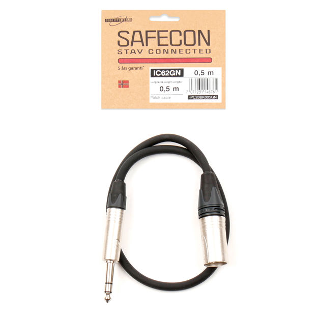 safecon-05m-stereo-balansert-jack-han-xlr-kabel Xlr han - Stereo Jack