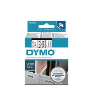 Dymo D1 merketape 12mmx7m sort på hvit