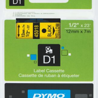 Dymo 12mm merketape, sort på gul