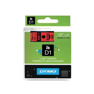 Dymo D1 merketape 12mm sort på rød