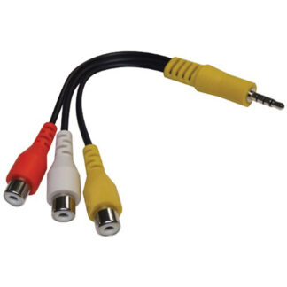 Overgang, eller adapter hvis du skal koble a/v utstyr på en Samsung TV. Har 3xphono for video og lyd. 4-felt mini-jack. Kan også passe andre TV-merker.